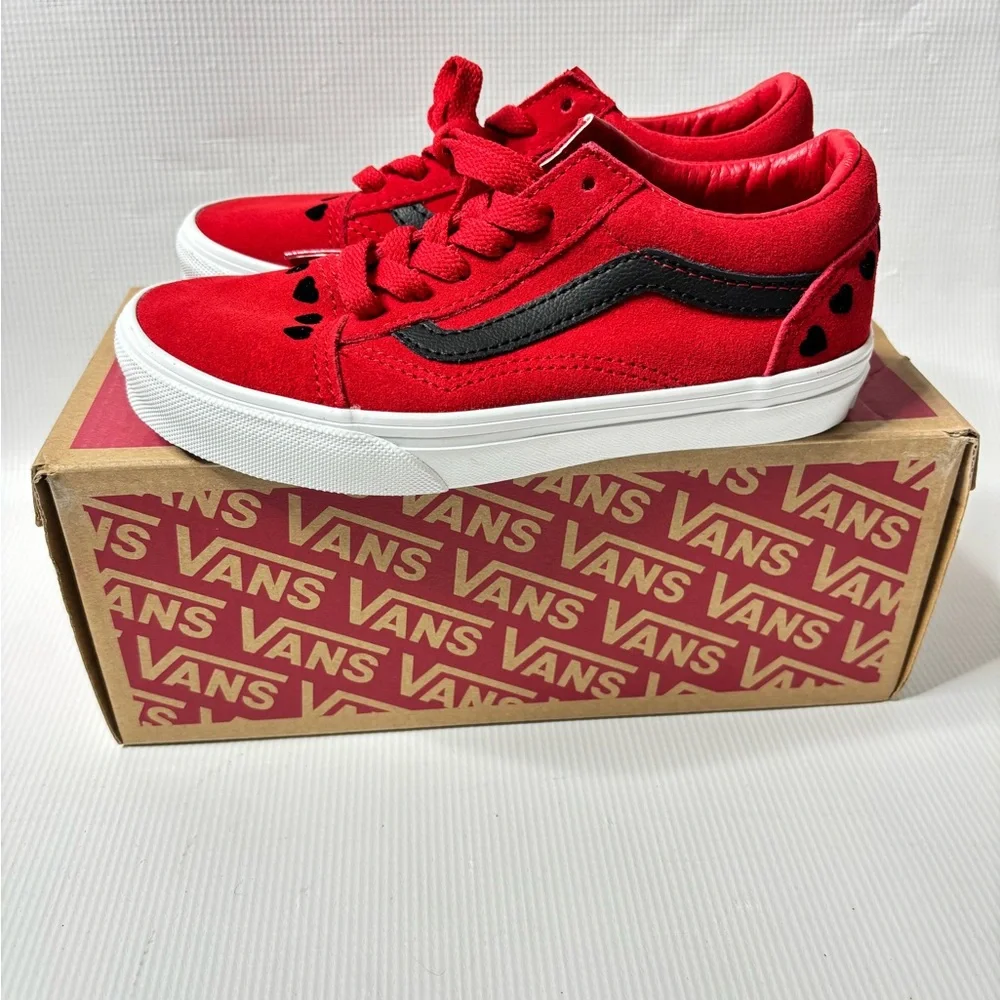 Vans Kids Red Suede Low-Top Sneakers with Black Side Stripe